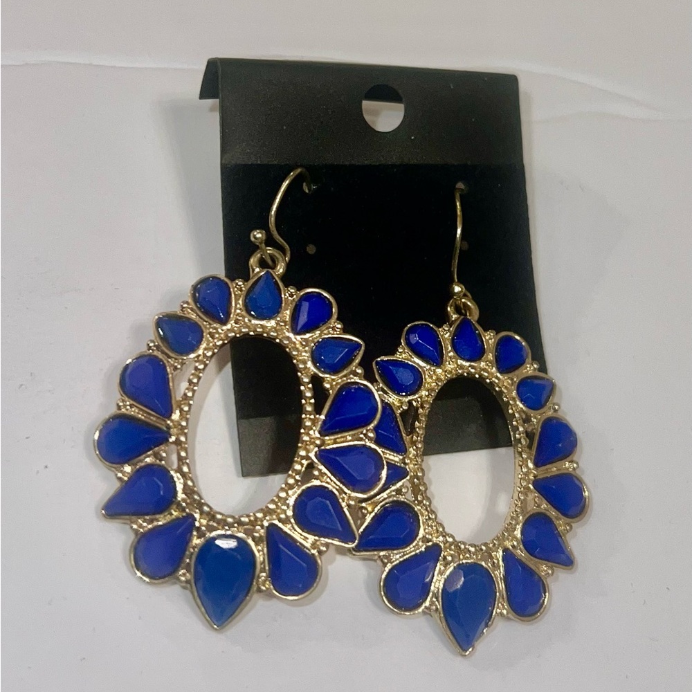 Gold Tone‎ Blue Teardrop Earrings Dangle Drop Fashion Jewelry